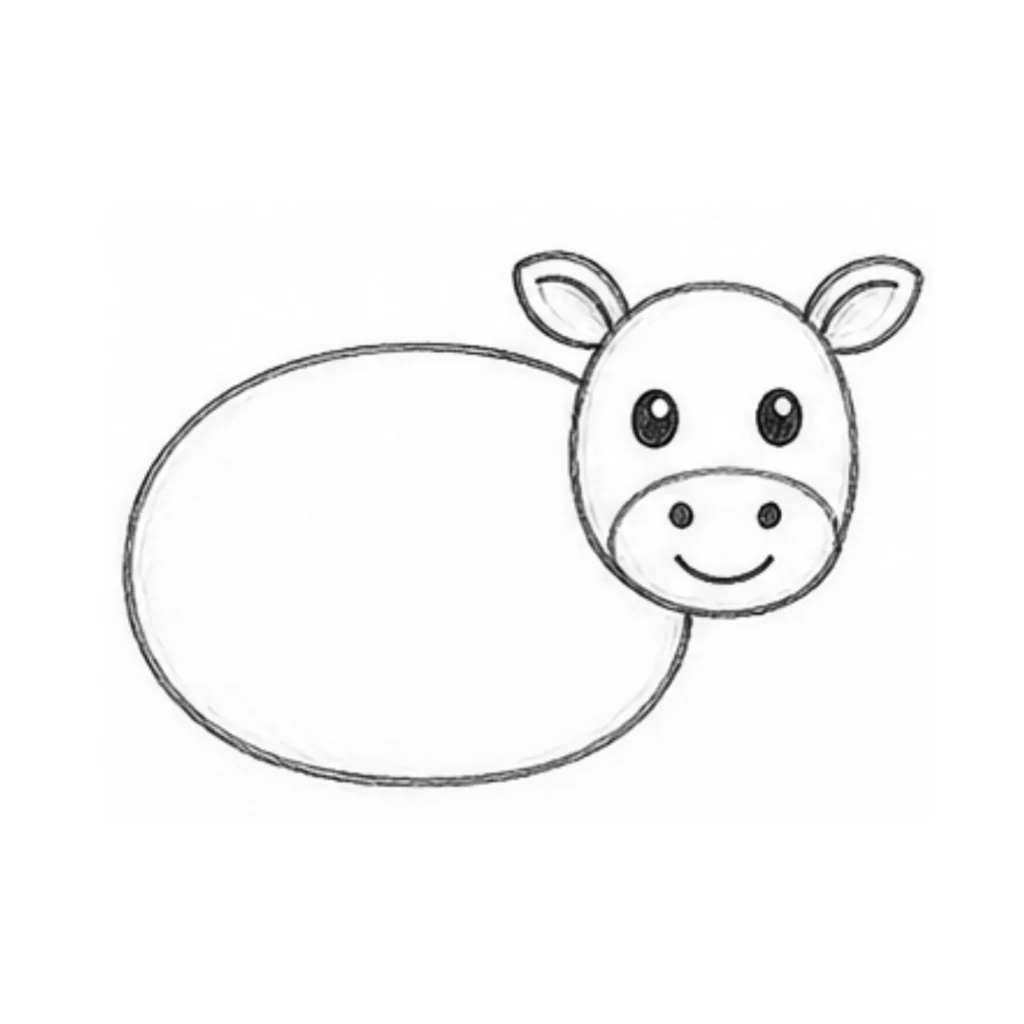 step 4 draw two big eyes, a nose, and a smiling mouth
