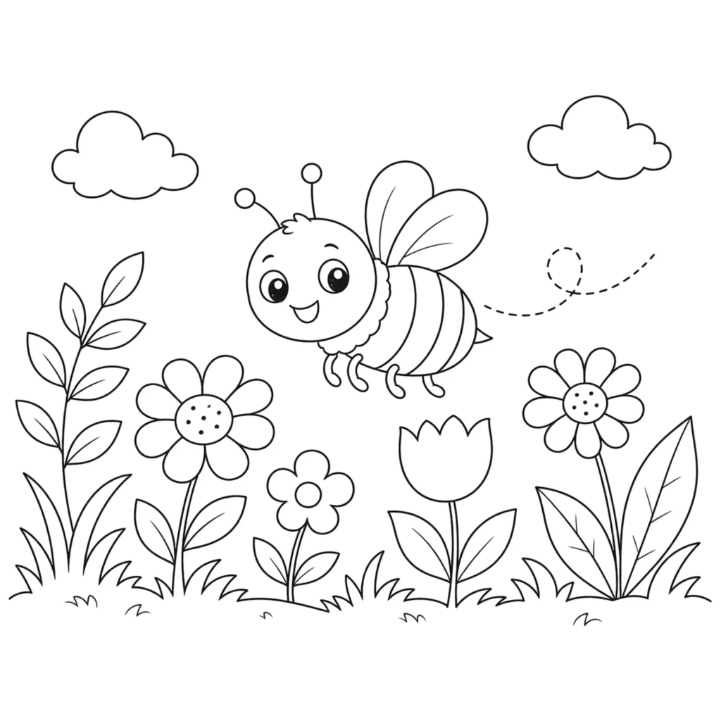 Bee in nature drawing