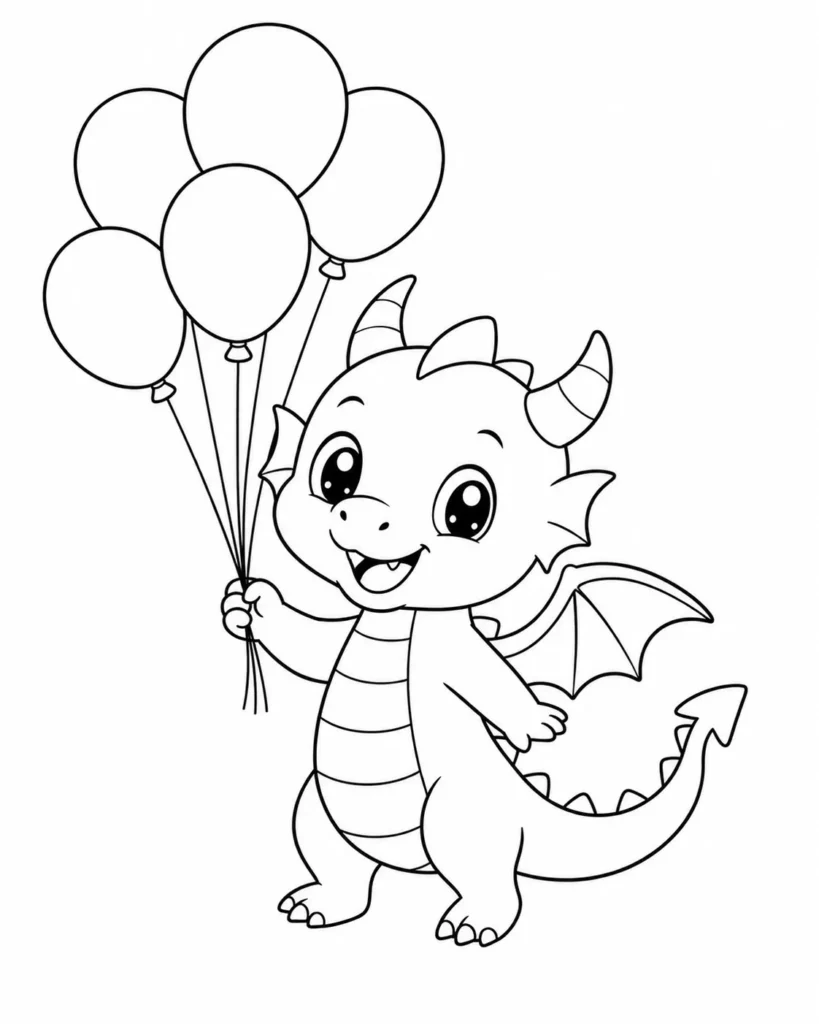 Dragon with ballons drawing