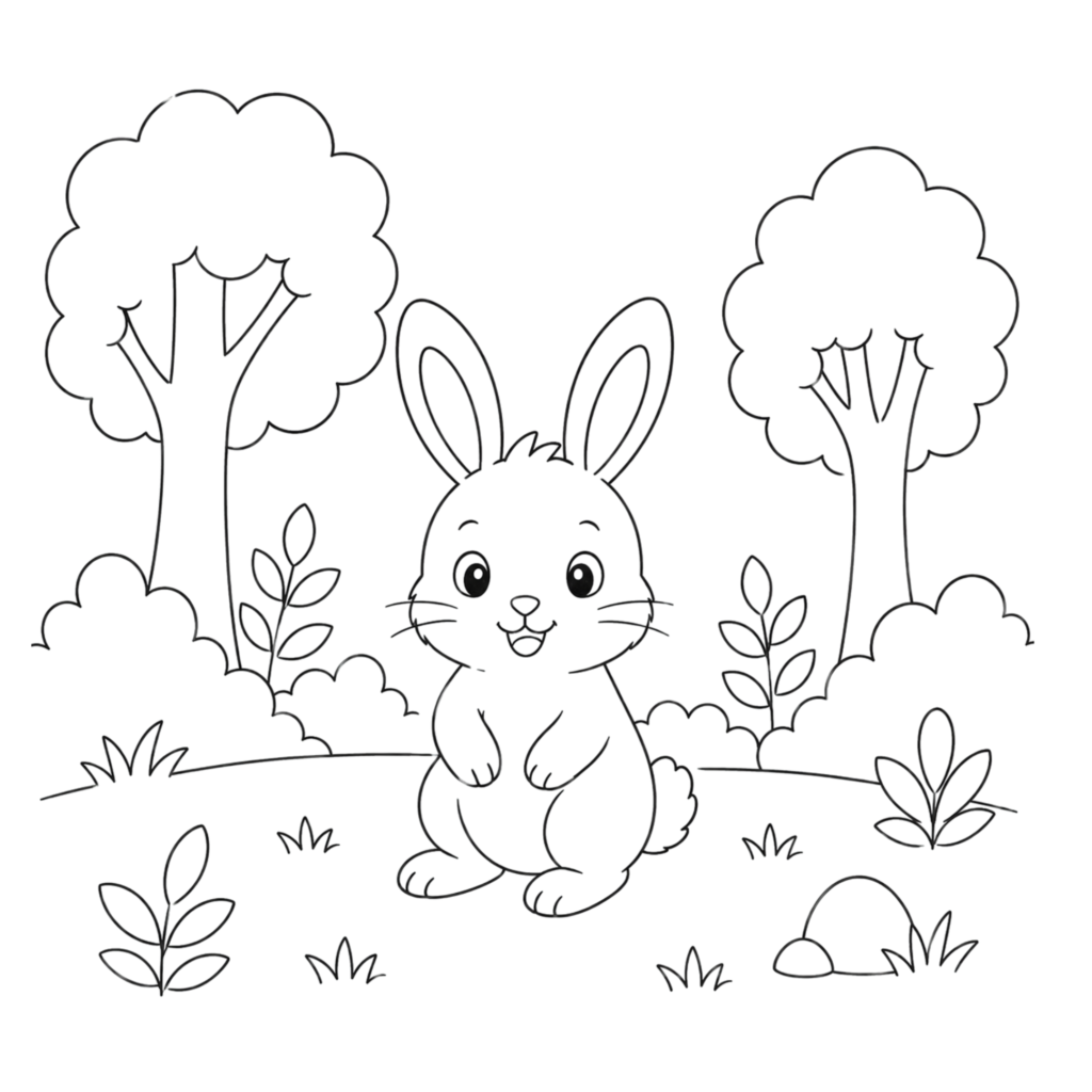 Rabbit in forest drawing